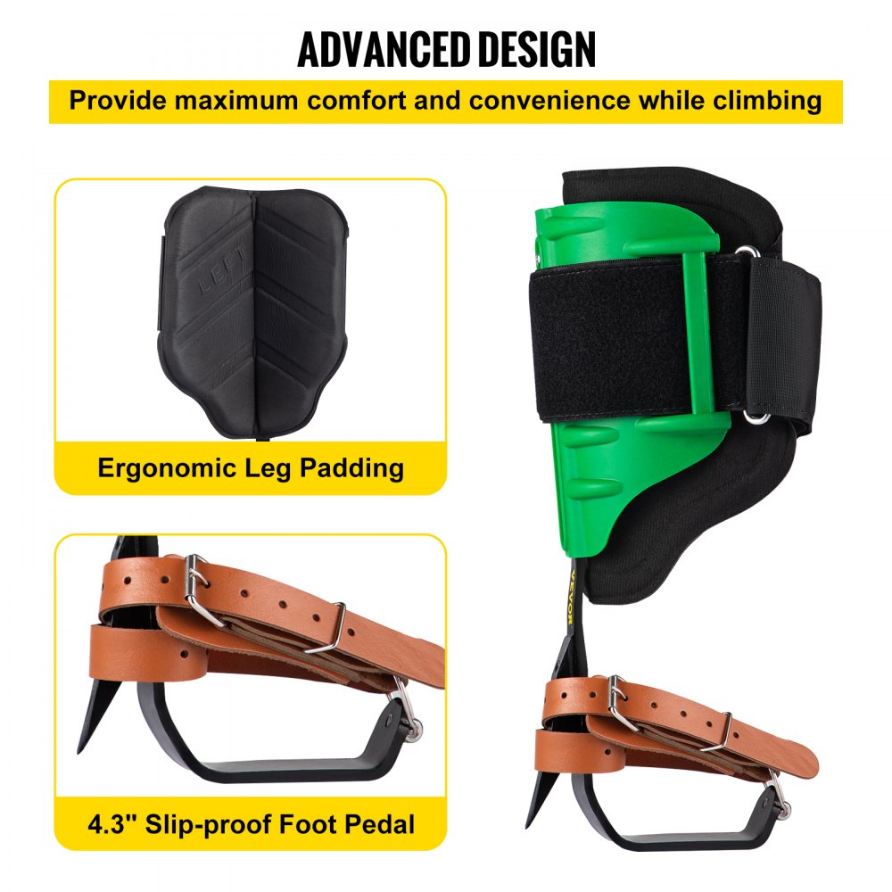 VEVOR Clavos para escalar árboles, 1 par de clavos de acero de aleación para escalar postes, con correas ajustables y almohadillas de EVA para las piernas, equipo de arboricultura para escaladores