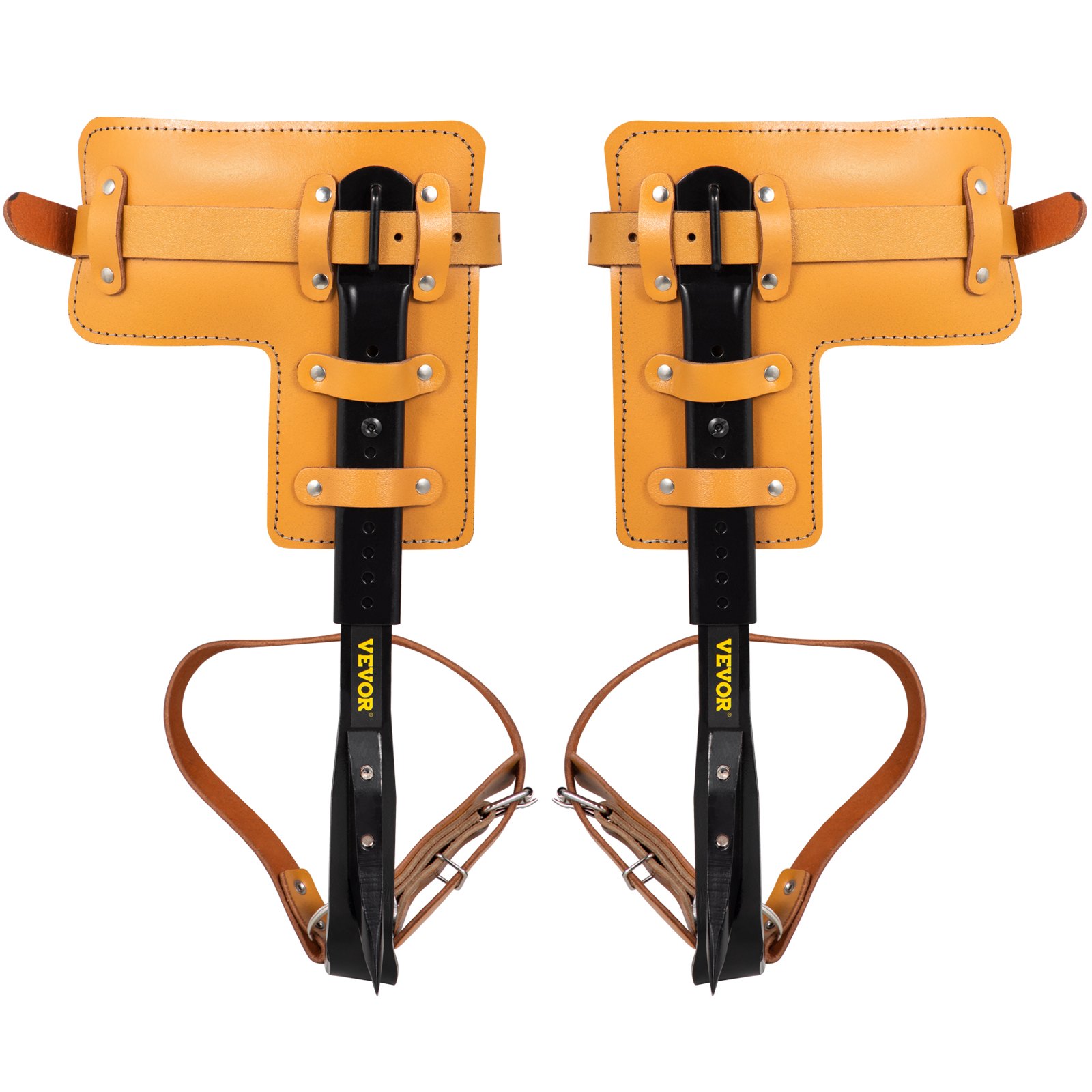 VEVOR Tuspuzz Tree Climbing Spikes, 1 Pair Alloy Steel Pole Climbing Spurs, with Adjustable Height and Cow Leather Straps, Arborist Equipment for Climbers, Logging, Hunting Observation, Fruit Picking