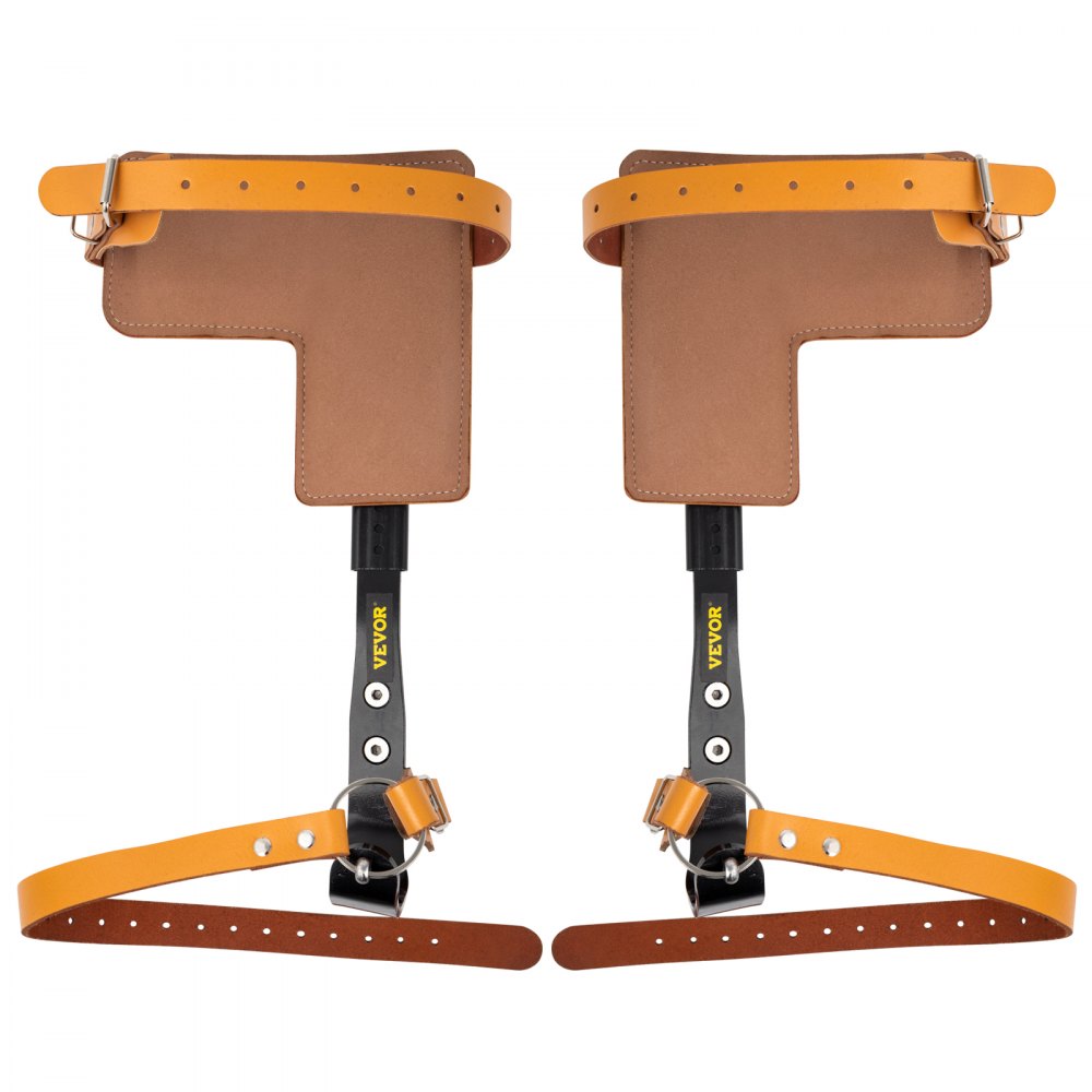 Pinchos para trepar árboles VEVOR con correas marrones y amarillas, soportes de metal negro.