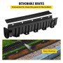 Sistema de drenaje de zanjas VEVOR, drenaje de canal con rejilla de plástico, zanja de drenaje de HDPE de 5.9 x 7.5 pulgadas, drenaje de piso de garaje de plástico negro, rejilla de drenaje de zanjas de 5 x 39, con 5 tapas finales, para jardín, entrada, paquete de 5
