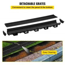Sistema de drenaje de zanja VEVOR, drenaje de canal con rejilla de plástico, zanja de drenaje de HDPE de 5.7 x 3.1 pulgadas, drenaje de piso de garaje de plástico negro, rejilla de drenaje de zanja de 5 x 39, con 5 tapas finales, para jardín, entrada, paquete de 5