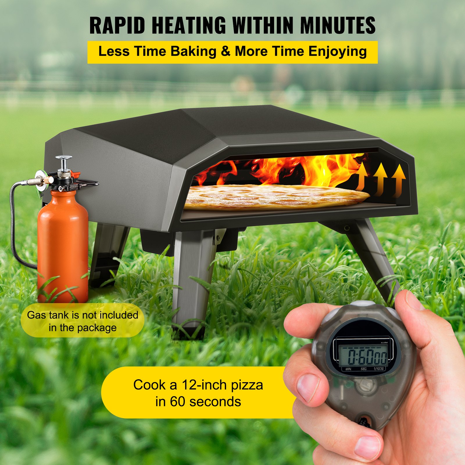 VEVOR Horno de pizza de gas horno de pizza de propano de acero inoxidable horno de pizza de gas con piedra de pizza de 12 pulgadas horno de pizza de