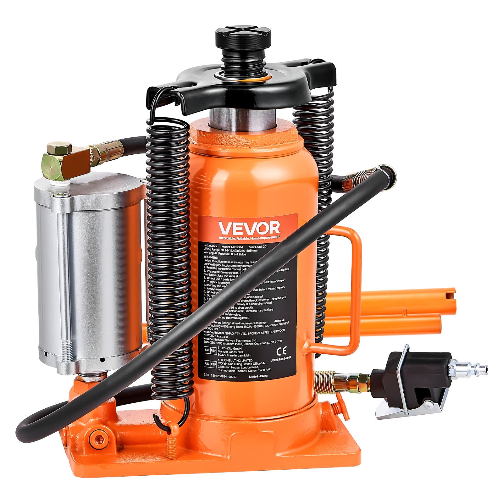 Gato hidráulico de botella VEVOR, capacidad de 20 toneladas (44092 libras), rango de elevación de 10.2 a 19.5 pulgadas, gato neumático/manual de alta resistencia soldado con bomba para reparación de automóviles, SUV, camionetas, camiones y vehículos recreativos, color naranja