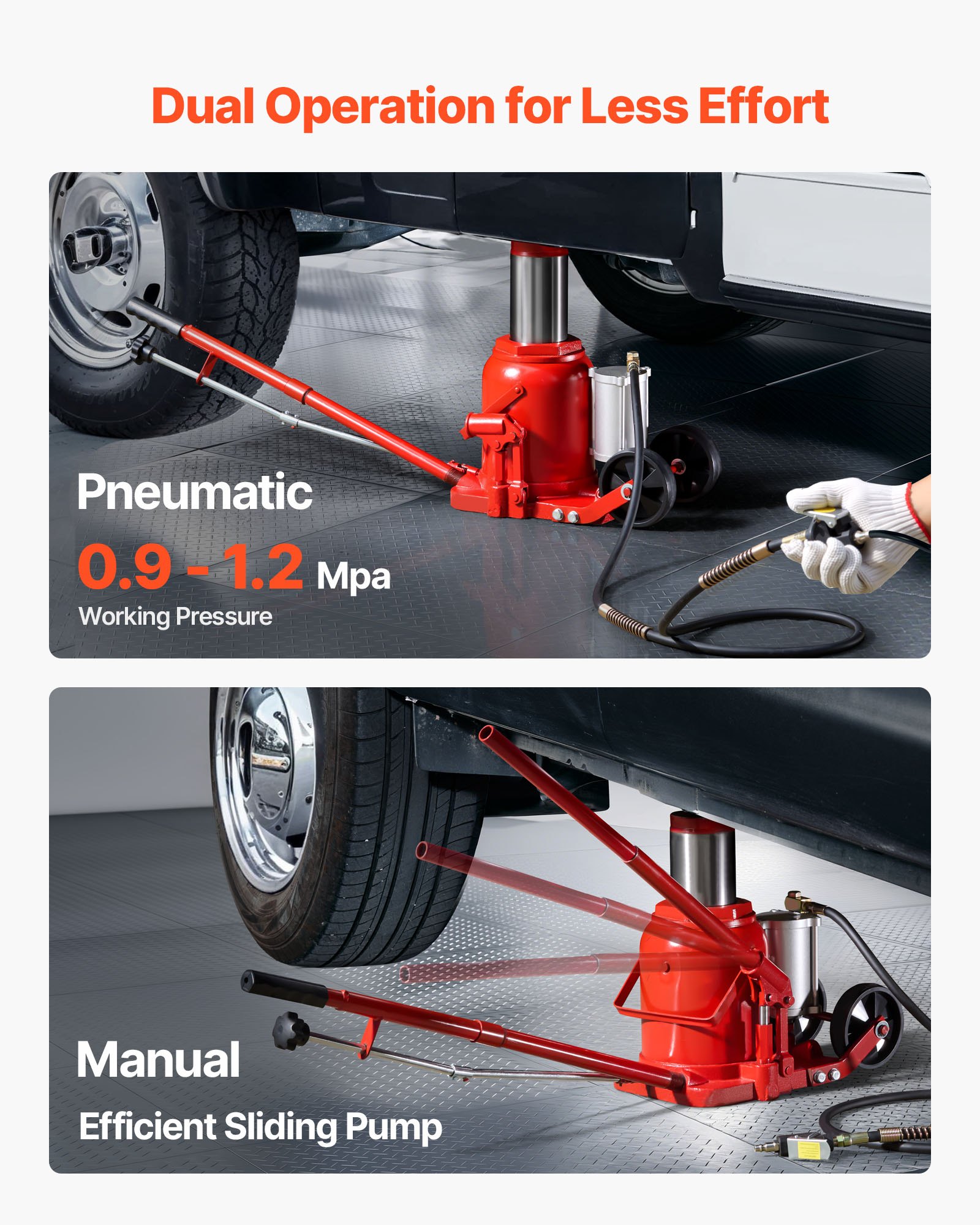VEVOR Air Hydraulic Bottle Jack, 50 Ton (110231.5 lbs) Capacity, 10.4-16.1 Inch Lifting Range, Pneumatic/Manual Heavy Duty Welded Bottle Jack with Pump for Car, SUV, Pickup, Truck, RV Auto Repair, Red