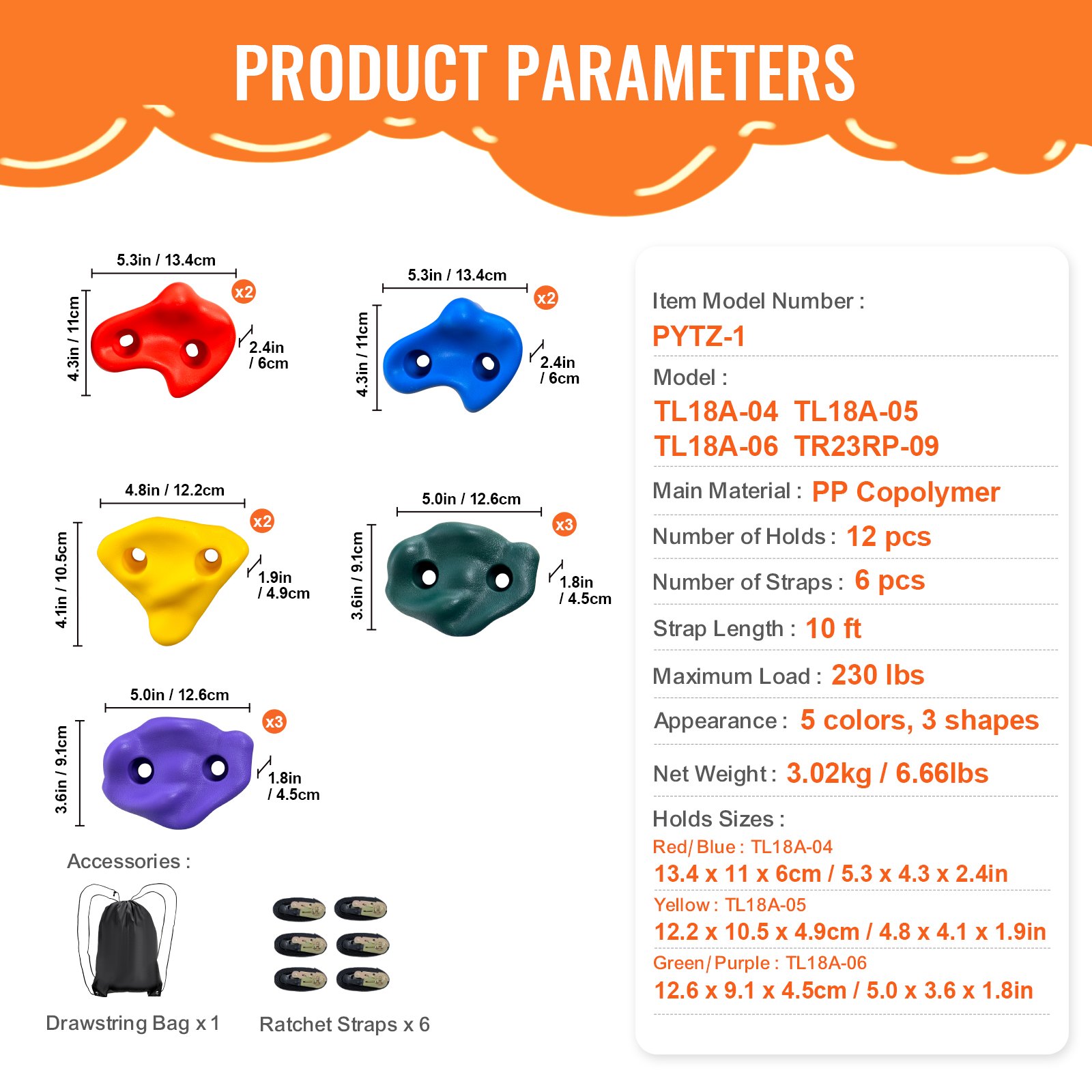 Kit de escalada de árboles VEVOR Ninja, 12 presas de escalada y 6 correas de trinquete, rocas grandes para escalar, ideales para niños y adultos, en varios colores y formas, para entrenamiento de obstáculos al aire libre estilo ninja.