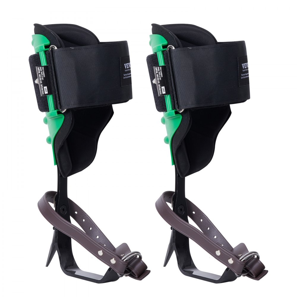 VEVOR - Espuelas para trepar árboles (1 par, acero aleado, capacidad de carga de 159 kg, incluye correas y protectores de espiga), equipo de arboricultura para trepar, cazar y recolectar fruta, color verde