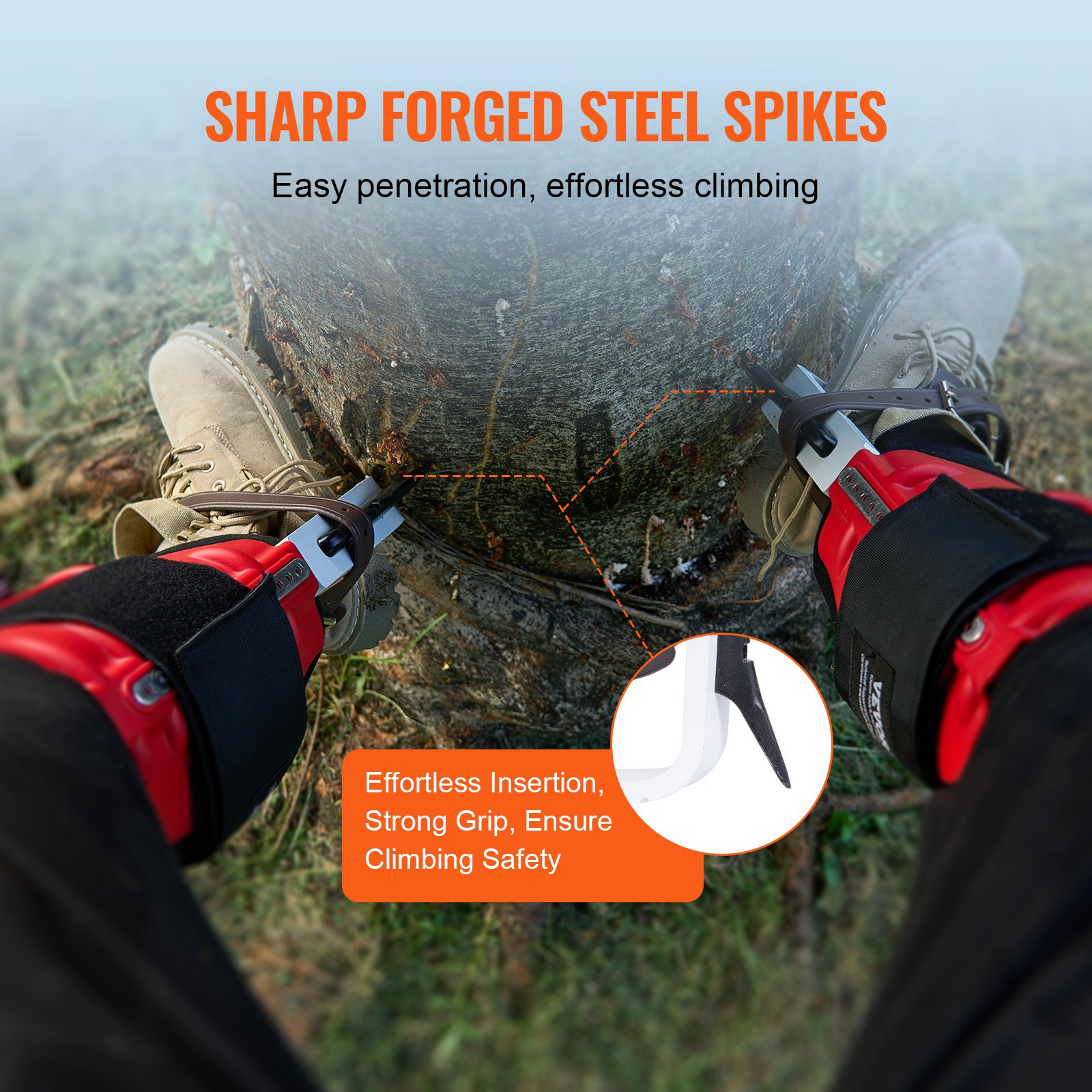 VEVOR - Espuelas de escalada de aluminio (1 par), capacidad de carga de 159 kg, con correas y protectores, equipo de arboricultura para trepar, cazar y recolectar fruta, color rojo