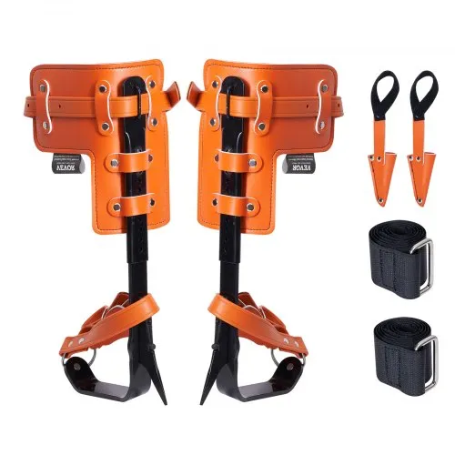VEVOR - Espuelas para trepar árboles (1 par, acero aleado, capacidad de carga de 159 kg, incluye correas y protectores de espiga), equipo de arboricultura para trepar, cazar y recolectar fruta, color naranja