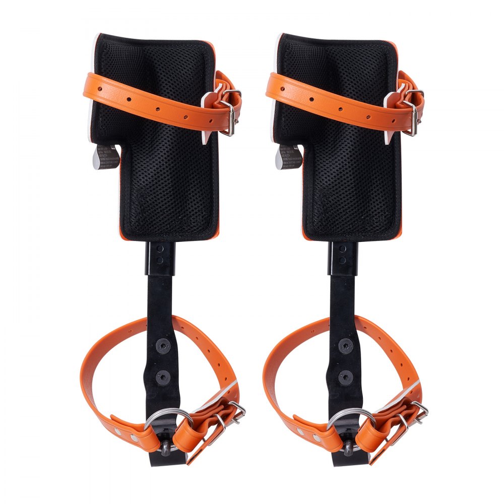 VEVOR - Espuelas para trepar árboles (1 par, acero aleado, capacidad de carga de 159 kg, incluye correas y protectores de espiga), equipo de arboricultura para trepar, cazar y recolectar fruta, color naranja