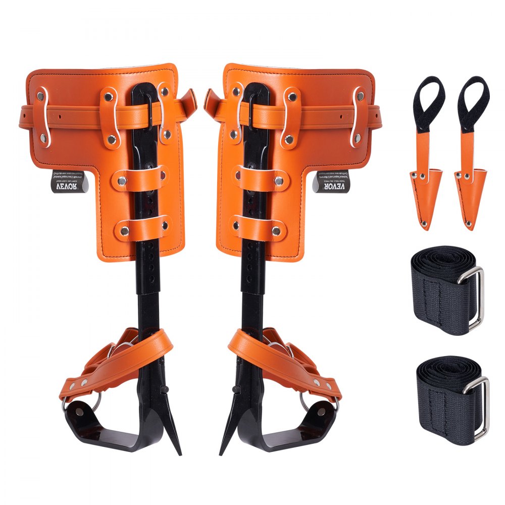 VEVOR - Espuelas para trepar árboles (1 par, acero aleado, capacidad de carga de 159 kg, incluye correas y protectores de espiga), equipo de arboricultura para trepar, cazar y recolectar fruta, color naranja