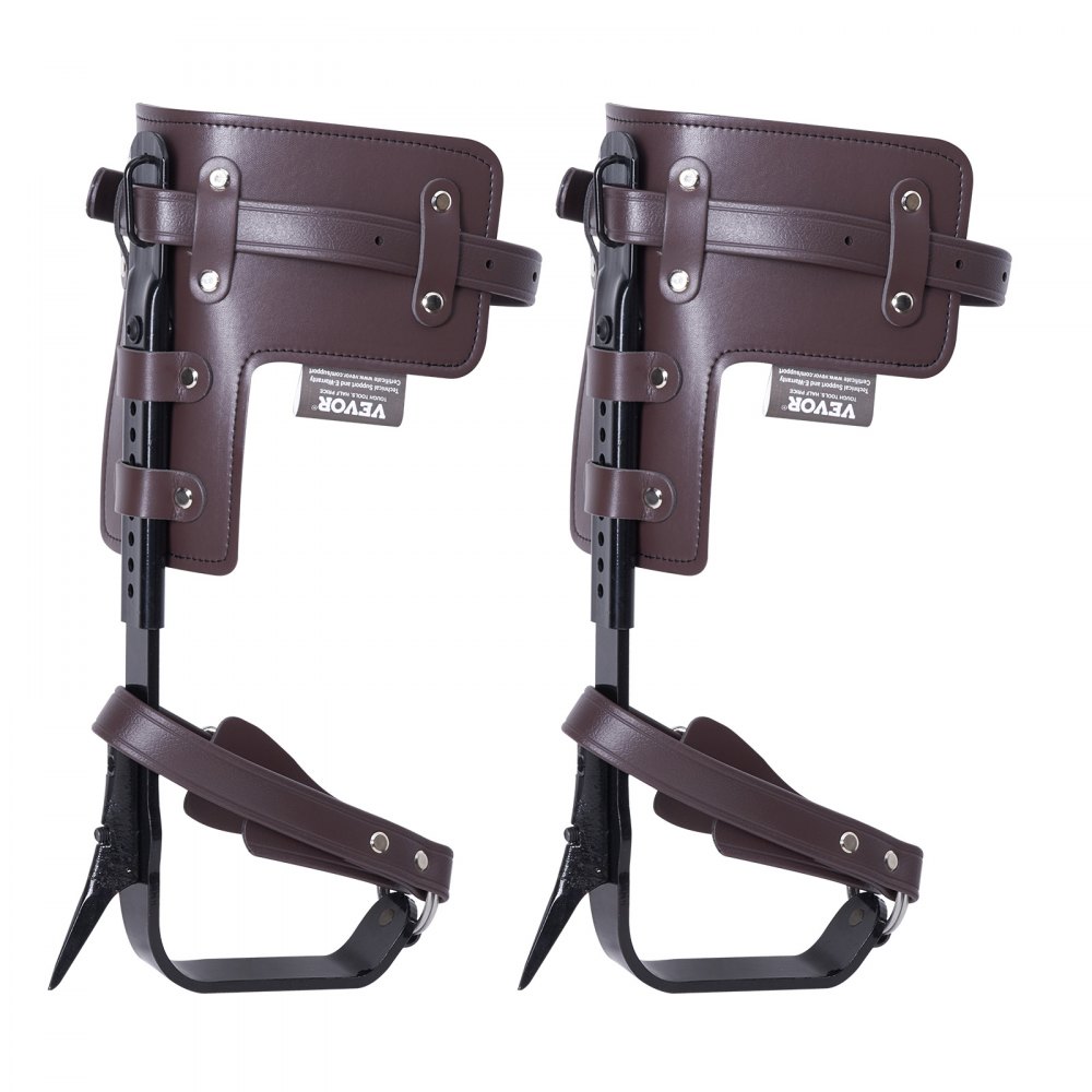 VEVOR - Espuelas para trepar árboles (1 par, acero aleado, capacidad de carga de 159 kg, incluye correas y protectores de espiga), equipo de arboricultura para trepar, cazar y recolectar fruta, color marrón