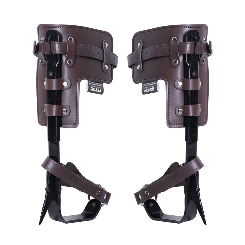 VEVOR - Espuelas para trepar árboles (1 par, acero aleado, capacidad de carga de 159 kg, incluye correas y protectores de espiga), equipo de arboricultura para trepar, cazar y recolectar fruta, color marrón