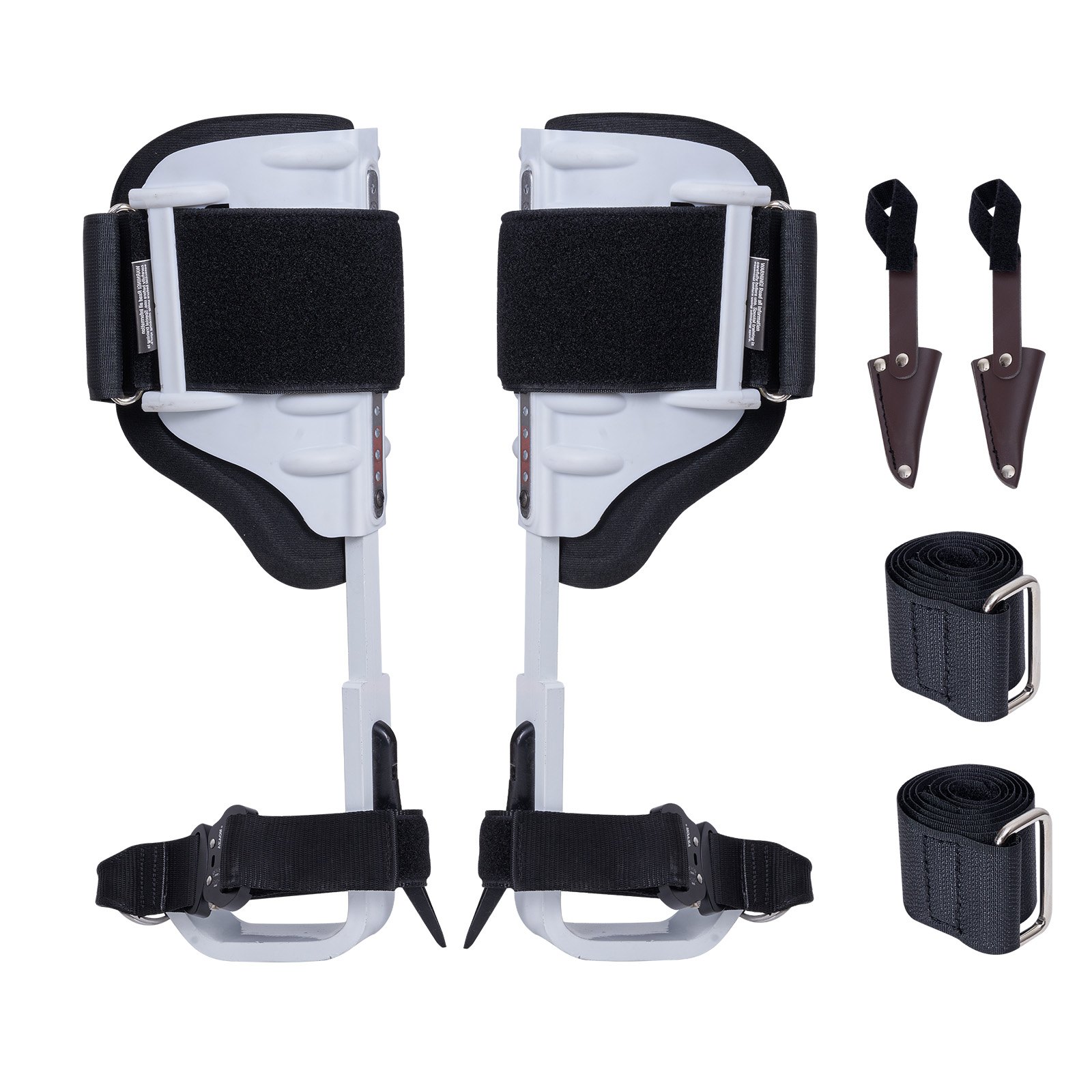 VEVOR - Espuelas de escalada para árboles (1 par, aluminio, capacidad de carga de 159 kg, incluye correas y protectores de espuelas), equipo de arboricultura para trepar, cazar y recolectar fruta, color blanco