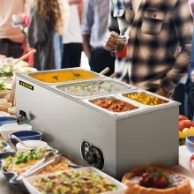VEVOR Calentador de Comida Calentador de alimentos comercial de 110 V baño María de acero inoxidable de 4 bandejas capacidad de 14,8 cuartos