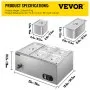 Calentador de alimentos comercial VEVOR de 110 V (1 x 1/3GN y 4 x 1/6GN), baño maría de acero inoxidable con 5 bandejas, capacidad de 13,7 cuartos, mesa de vapor de 1500 W, 15 cm de profundidad, calentador de alimentos eléctrico con tapa para restaurantes de catering.