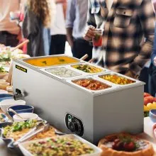 VEVOR Calentador de Comida Calentador de alimentos comercial de 110 V baño maría de acero inoxidable de 5 bandejas capacidad de 13,7 cuartos