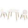 Conjunto de mesa infantil VEVOR con tablero blanco y dos sillas a juego con respaldo redondeado y patas de madera.