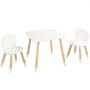 Juego de mesa para niños VEVOR que incluye una mesa blanca y dos sillas blancas a juego con patas de madera.