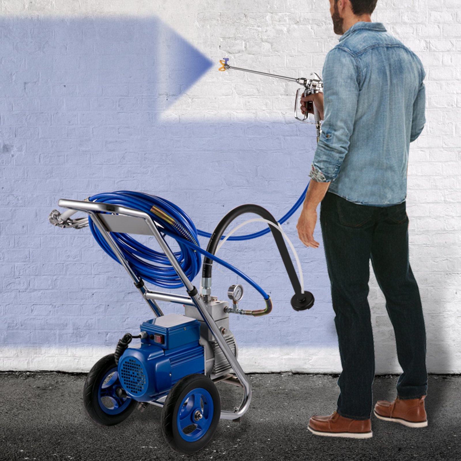 VEVOR Pulverizador de pintura sin aire Pistola para Pinta 1500 W carro de alta eficiencia rociador de pintura sin aire 1 Gpm 50 pies