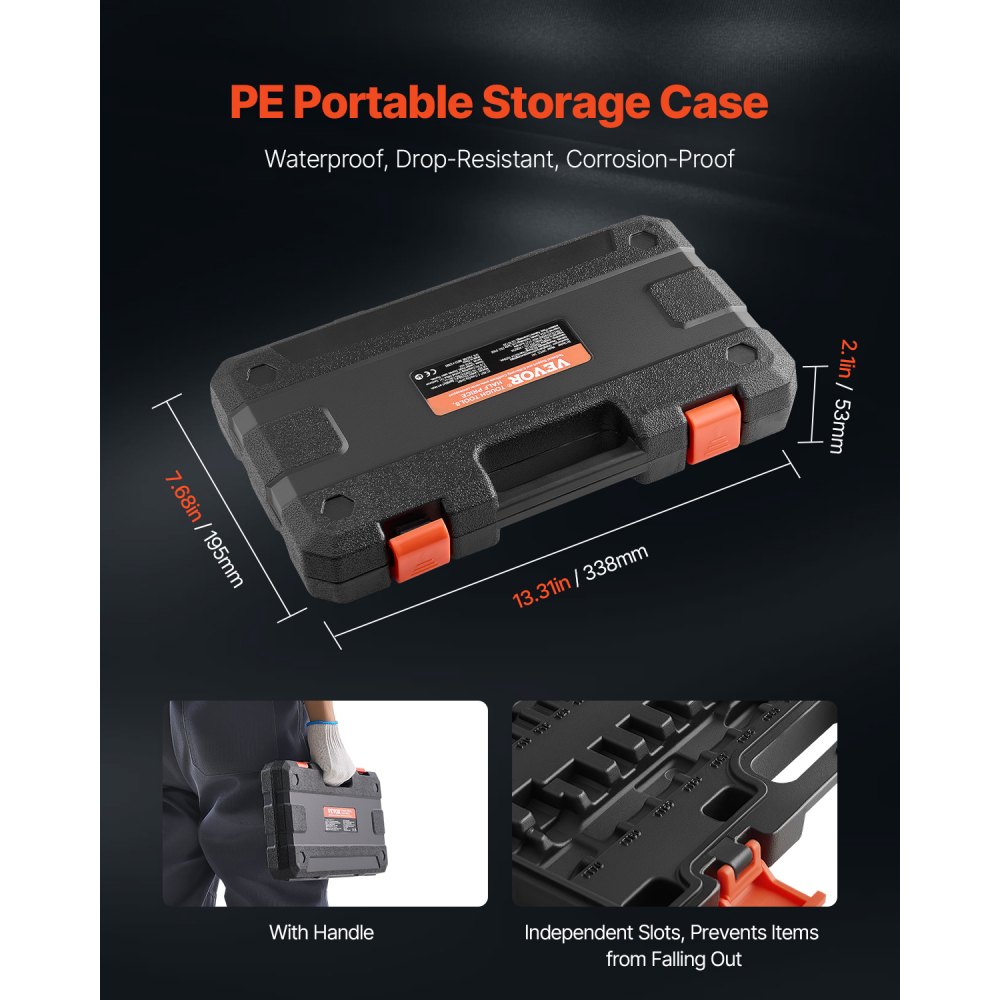 Juego de vasos Torx VEVOR de 34 piezas con punta de estrella sólida y a prueba de manipulaciones T6-T70, acero de aleación S2 y acero Cr-V, con impulsores de 1/4", 3/8" y 1/2", con estuche de almacenamiento mejorado, vasos Torx para uso manual.