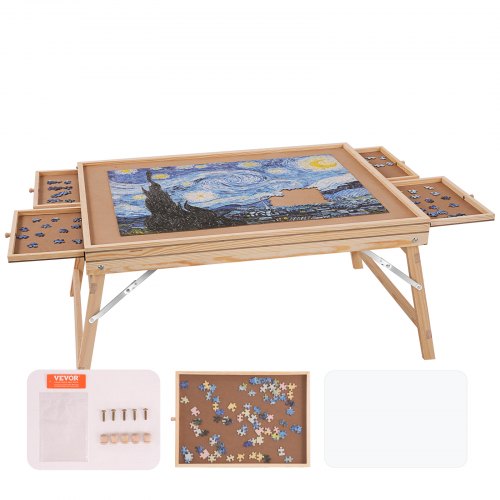 VEVOR Mesa de rompecabezas de 1500 piezas con patas plegables, 4 cajones y cubierta, meseta de rompecabezas de madera de 32.7 x 24.6 pulgadas, tablero de accesorios de rompecabezas para adultos, siste