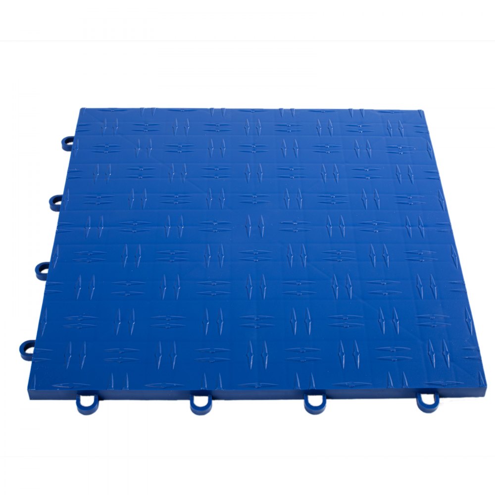 Azulejo de garaje entrelazado de color azul VEVOR con superficie texturizada y pestañas de conexión.