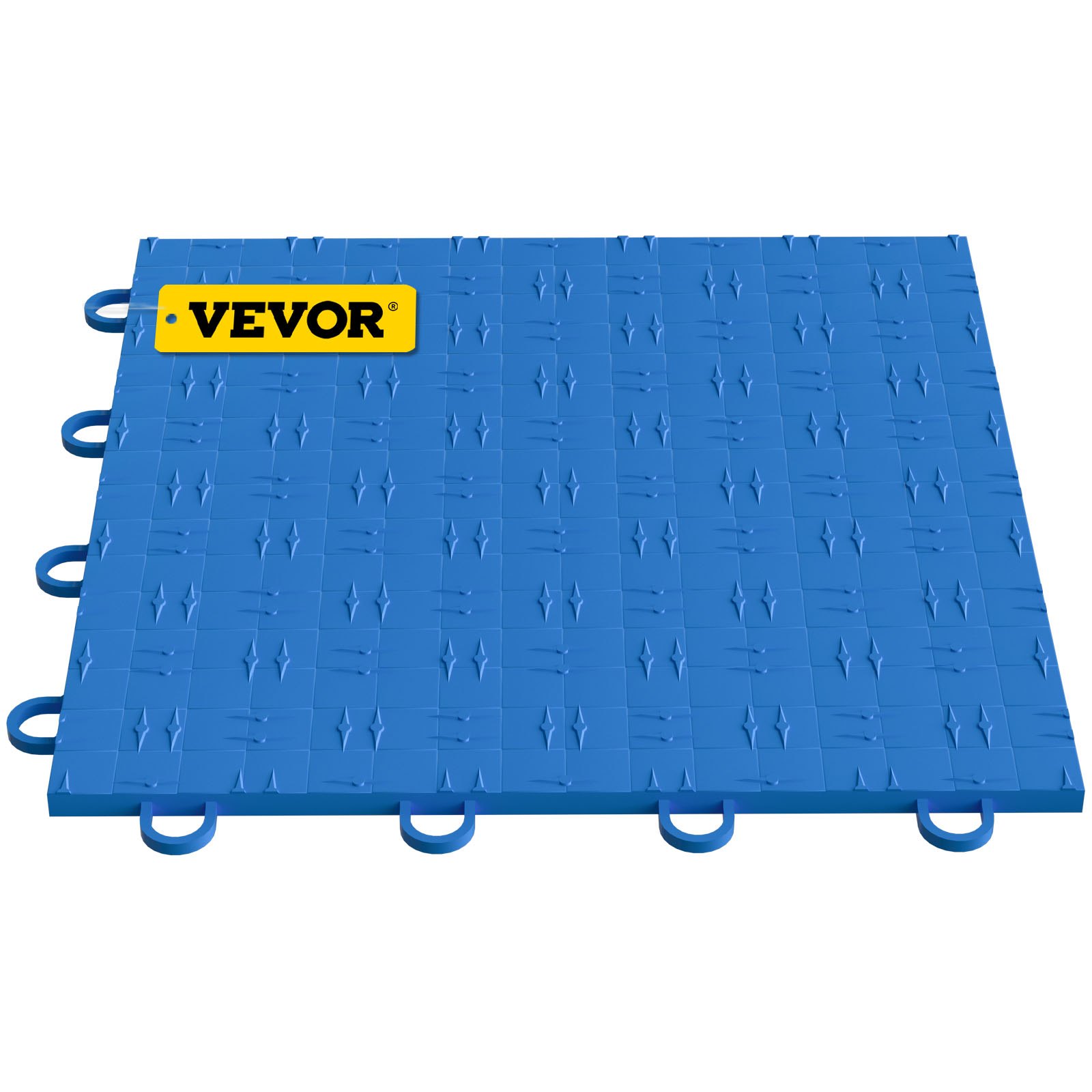 Azulejos de garaje VEVOR azules con bordes entrelazados y patrones de superficie en forma de diamante.