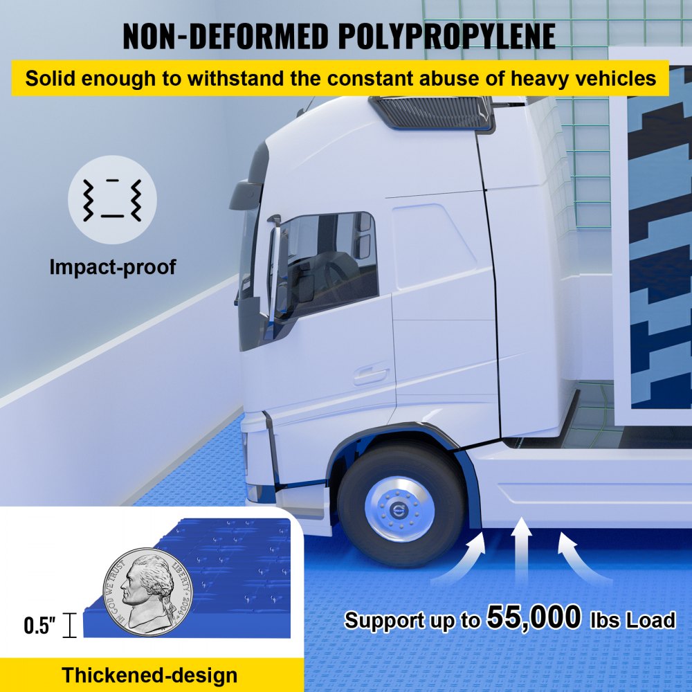 VEVOR - Baldosas de garaje entrelazadas duraderas, paquete de 50, baldosas de placa de diamante antideslizantes, soportan hasta 25.000 kg, ideales para garajes, sótanos, gimnasios y talleres (30,5 x 30,5 cm, azul)