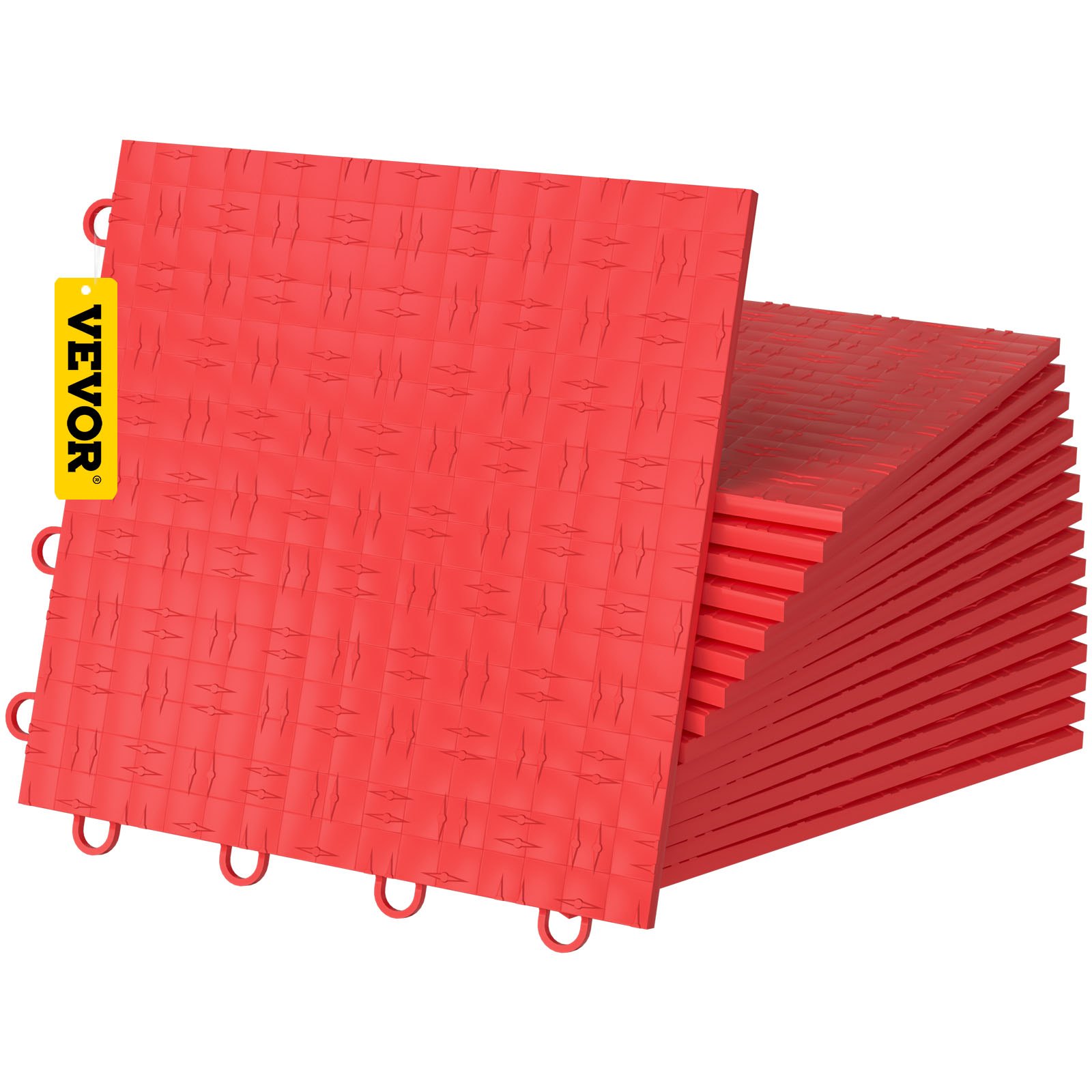 Azulejos de garaje VEVOR rojos apilados con bordes entrelazados.