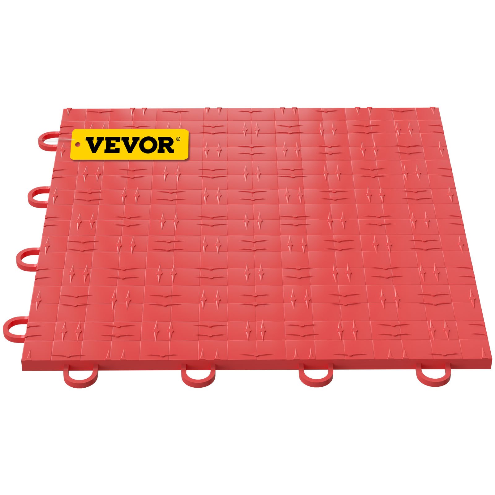 Azulejos de garaje VEVOR de color rojo con bordes entrelazados y patrón de cuadrícula cuadrada.
