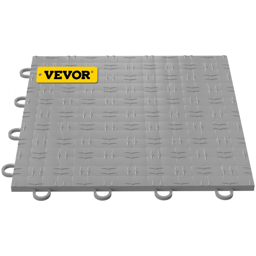 Azulejos de garaje VEVOR de color gris con bordes entrelazados y superficie texturizada.