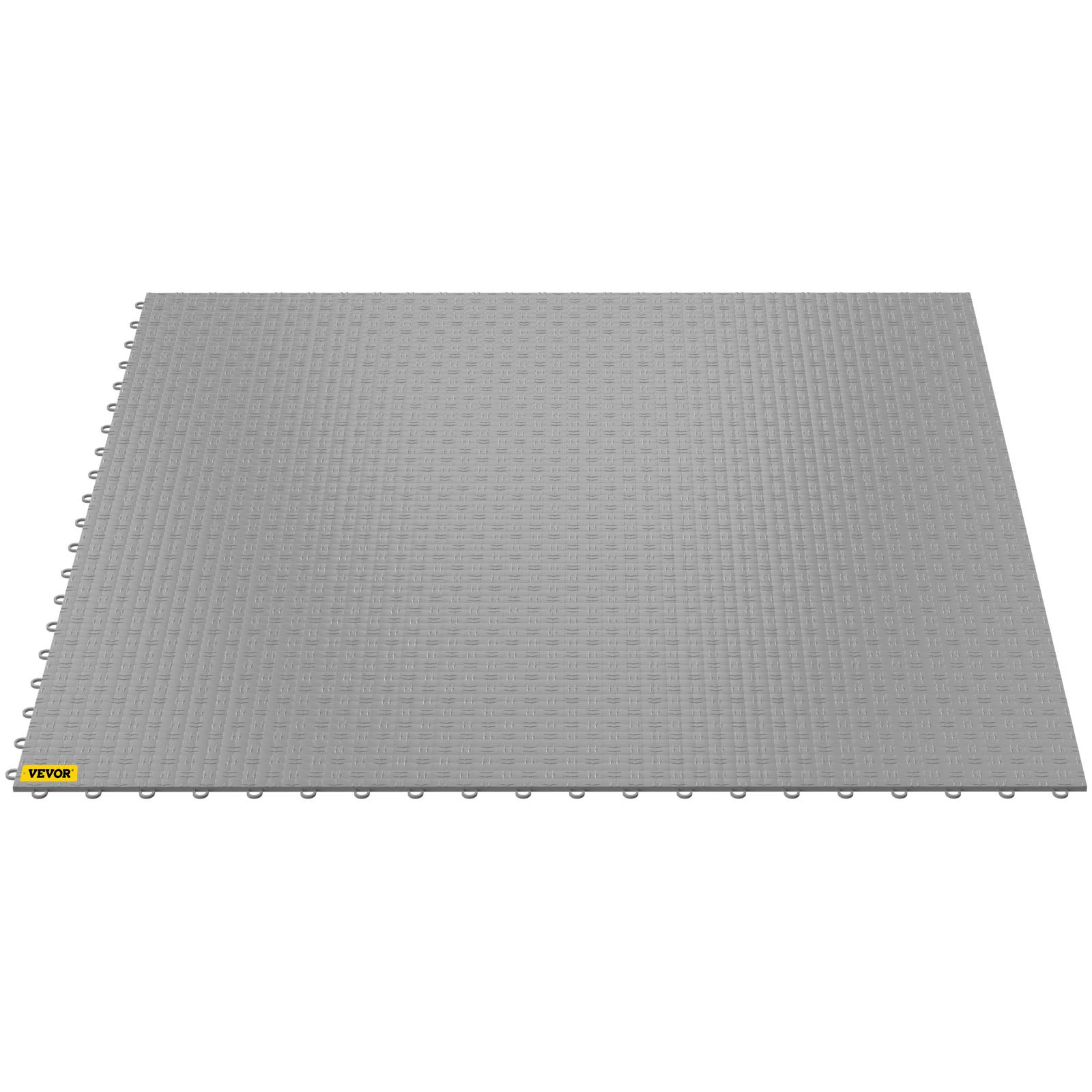Azulejos de garaje VEVOR entrelazados en un patrón de cuadrícula gris duradero.