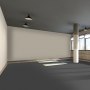 Amplia sala con pista de baile VEVOR, grandes ventanales, techo gris e iluminación moderna.