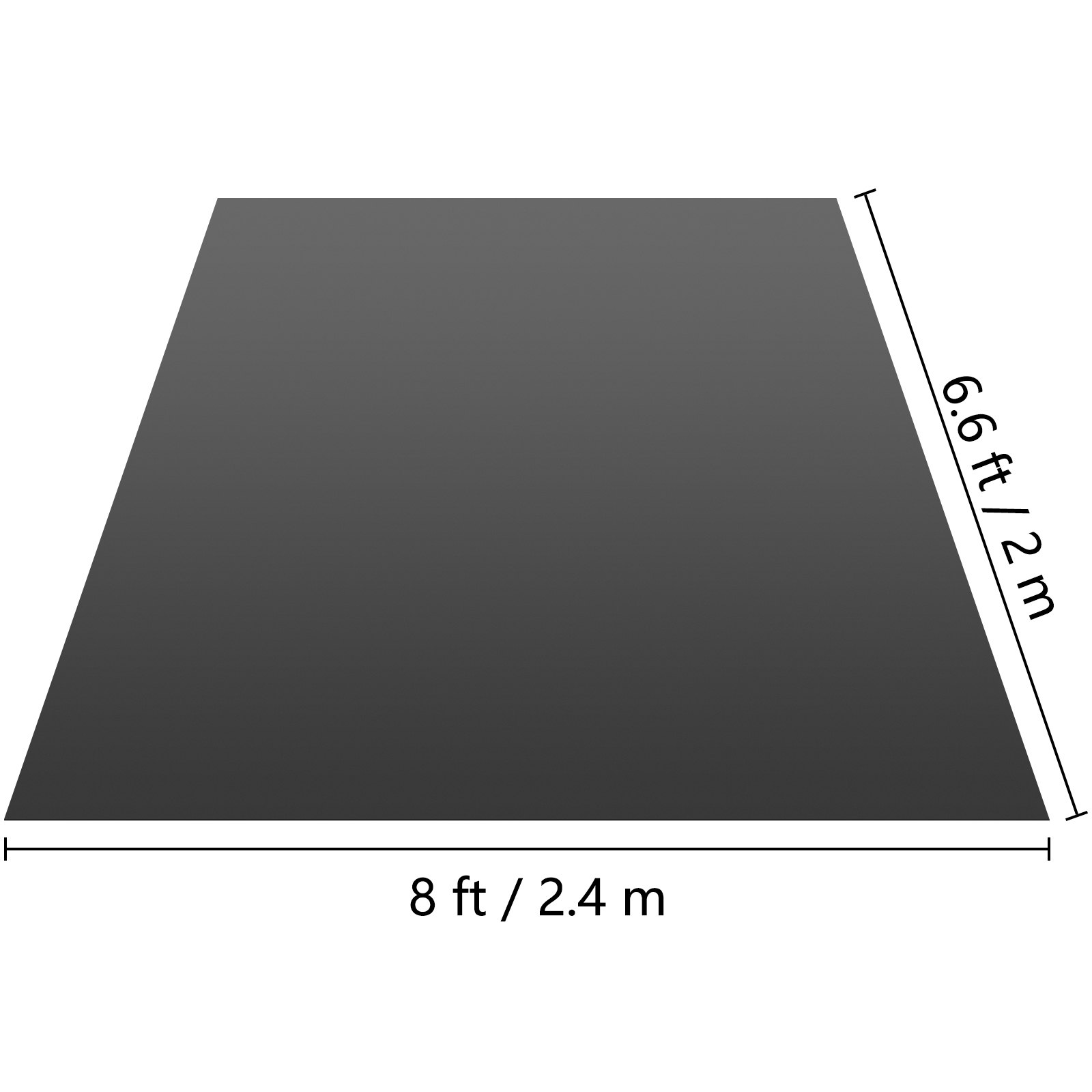 Pista de baile VEVOR, negra, 8 pies por 6,6 pies, dimensiones etiquetadas de forma destacada.