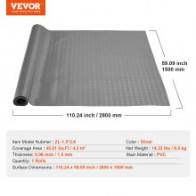 VEVOR - Alfombrilla para suelo de garaje, rollo para suelo de garaje, 4,9 x 9,2 pies, vinilo de PVC plateado antideslizante