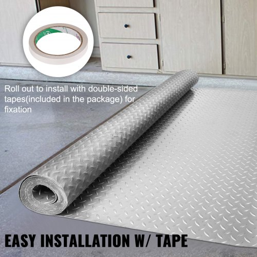 VEVOR - Alfombrilla para suelo de garaje, rollo para suelo de garaje, 4,9 x 19 pies, vinilo de PVC plateado antideslizante