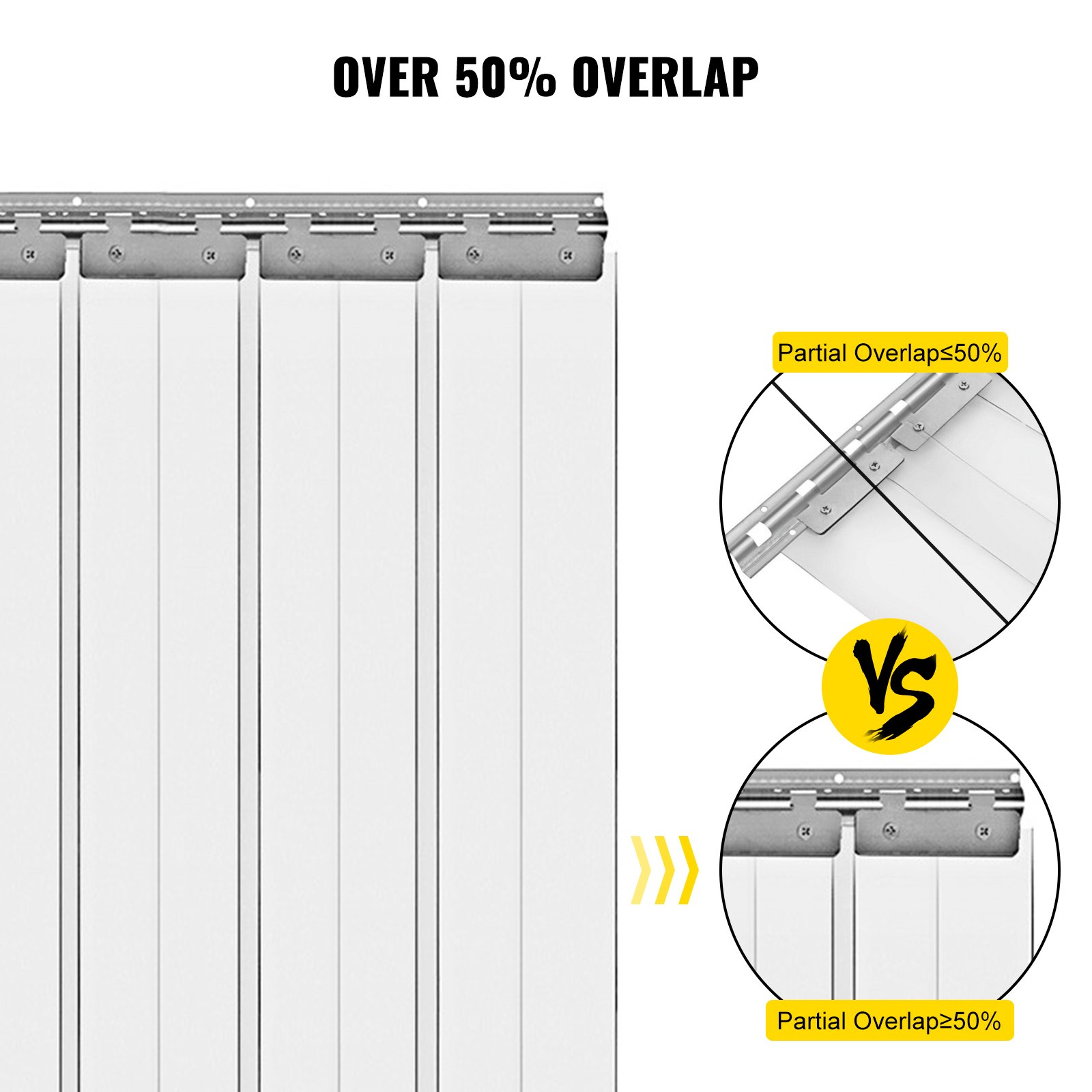 VEVOR - 24 cortinas de plástico para puerta de 8 x 7 pies (ancho x alto), 2 mm de grosor, tiras de vinilo para puerta, tiras de cortina para puerta con superposición de 5 cm, para puertas de congelador, puertas de almacén