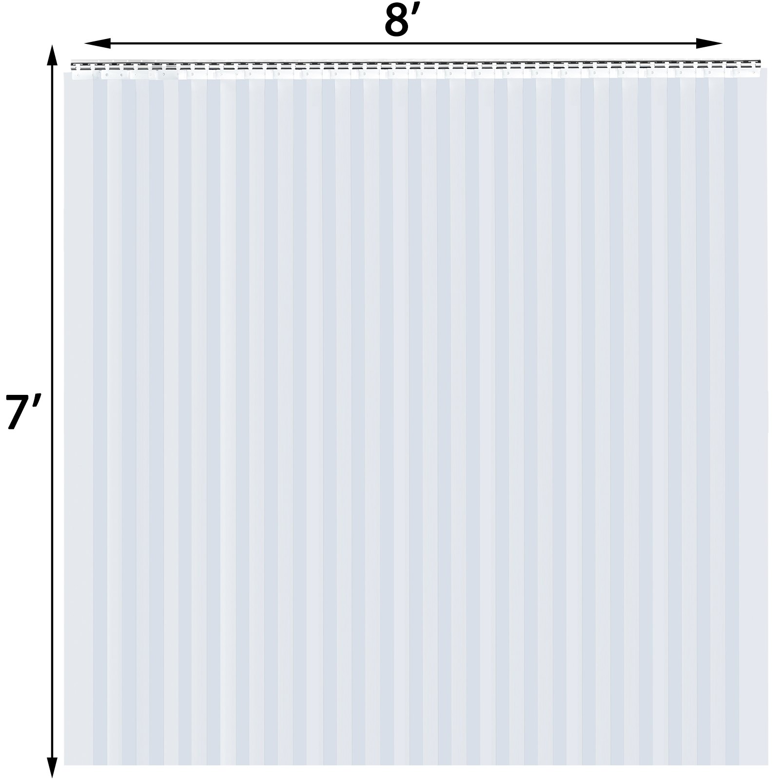 VEVOR - 24 cortinas de plástico para puerta de 8 x 7 pies (ancho x alto), 2 mm de grosor, tiras de vinilo para puerta, tiras de cortina para puerta con superposición de 5 cm, para puertas de congelador, puertas de almacén