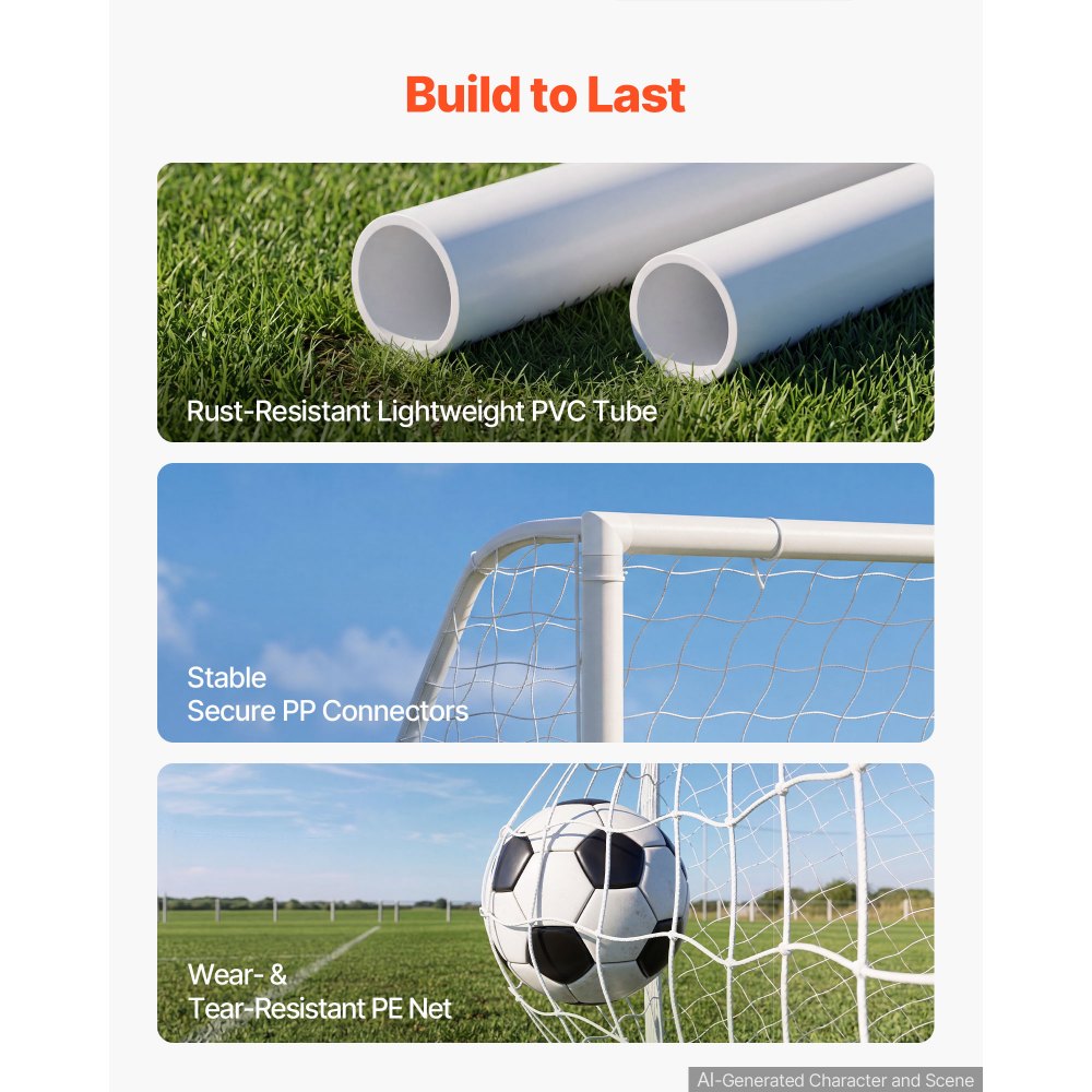 VEVOR Portería de Fútbol 3,65 x 1,82 m, Tubos de PVC, con Red de PE, Resistente a la Intemperie, Portátil, con Objetivo y Conos, para Entrenamiento en Jardín, Exterior, para Niños y Adultos, Blanco