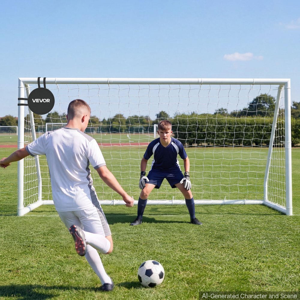 VEVOR Portería de Fútbol 3,65 x 1,82 m, Tubos de PVC, con Red de PE, Resistente a la Intemperie, Portátil, con Objetivo y Conos, para Entrenamiento en Jardín, Exterior, para Niños y Adultos, Blanco