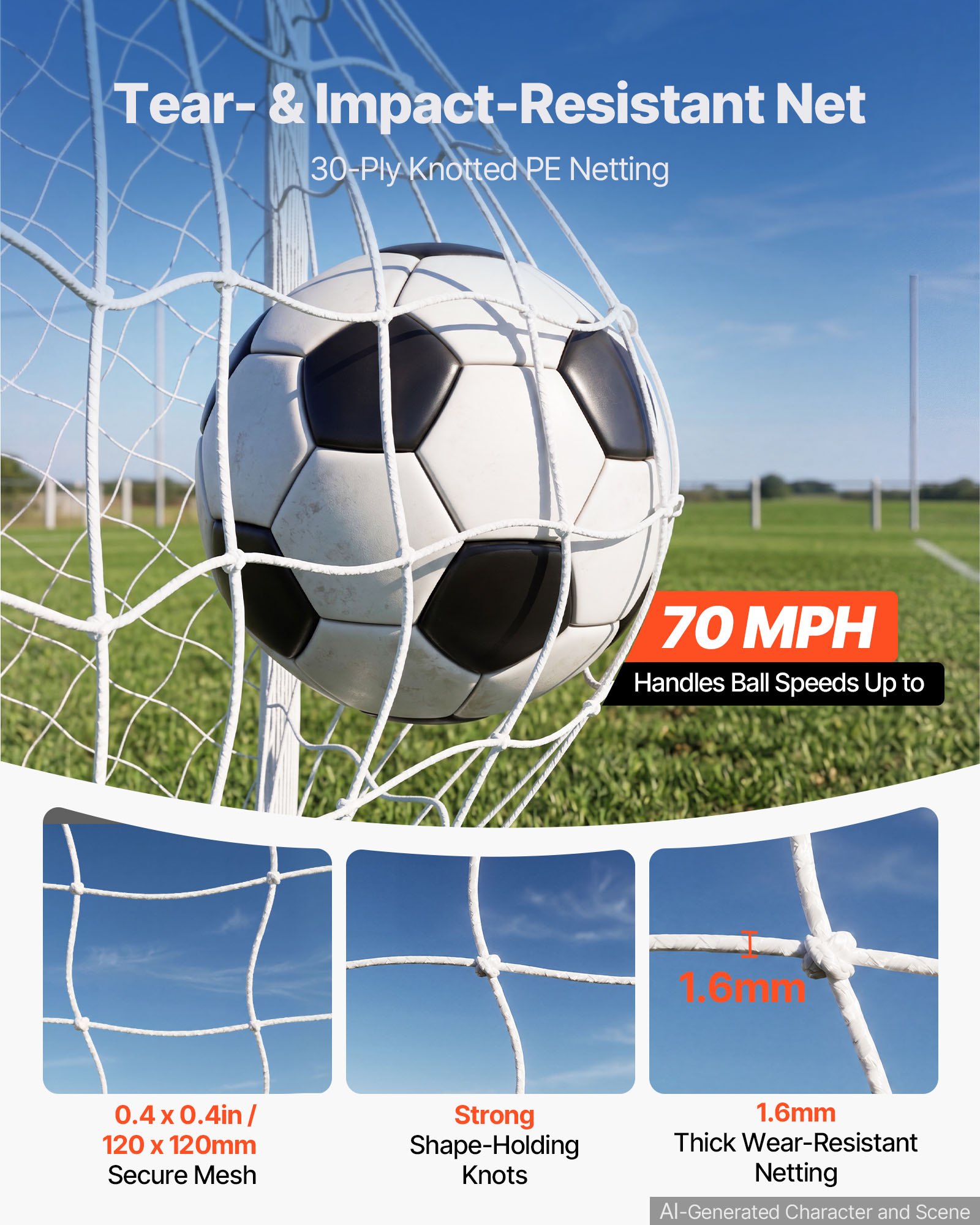 VEVOR Portería de Fútbol 3,65 x 1,82 m, Tubos de PVC, con Red de PE, Resistente a la Intemperie, Portátil, con Objetivo y Conos, para Entrenamiento en Jardín, Exterior, para Niños y Adultos, Blanco