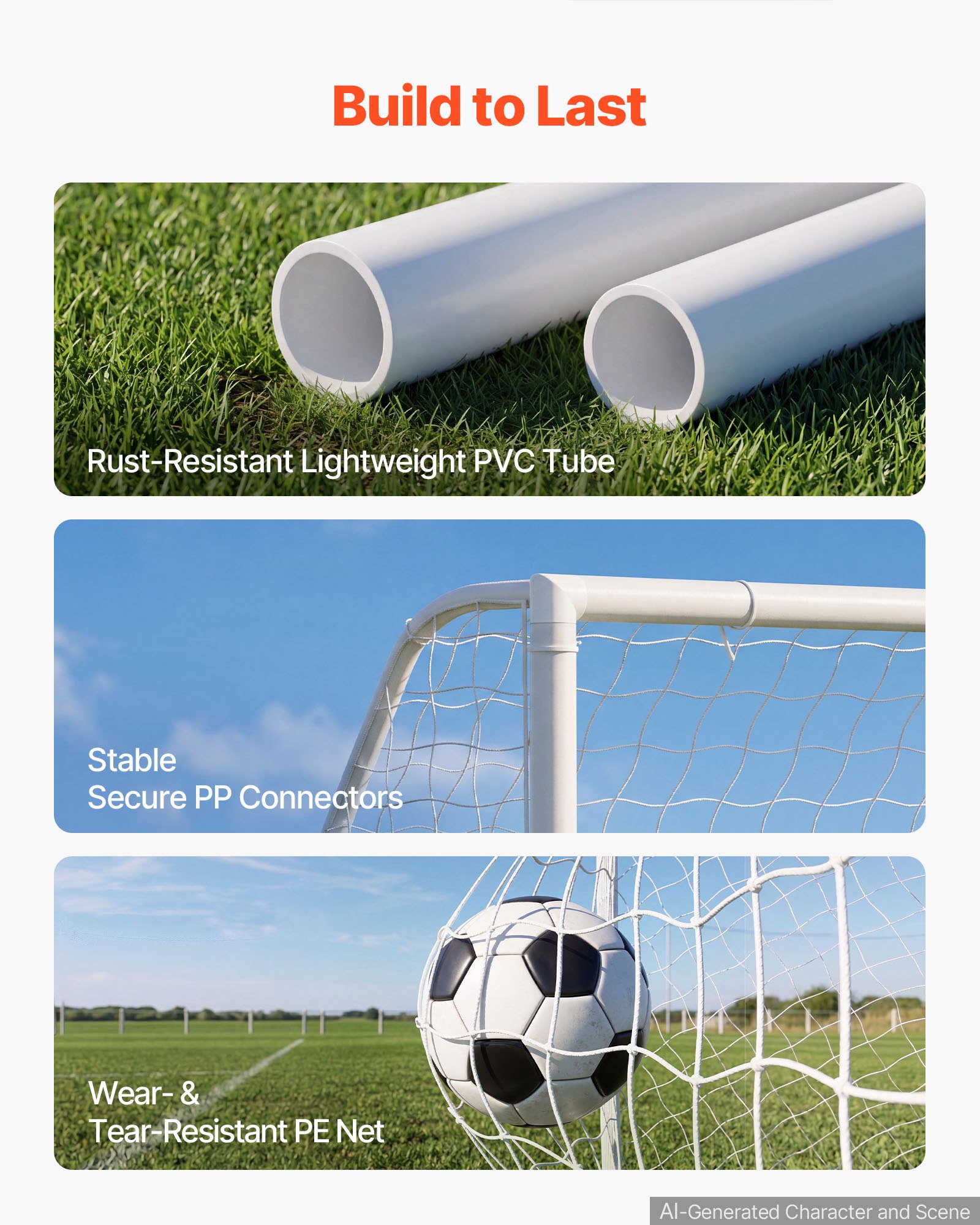 VEVOR Portería de Fútbol 3,65 x 1,82 m, Tubos de PVC, con Red de PE, Resistente a la Intemperie, Portátil, con Objetivo y Conos, para Entrenamiento en Jardín, Exterior, para Niños y Adultos, Blanco