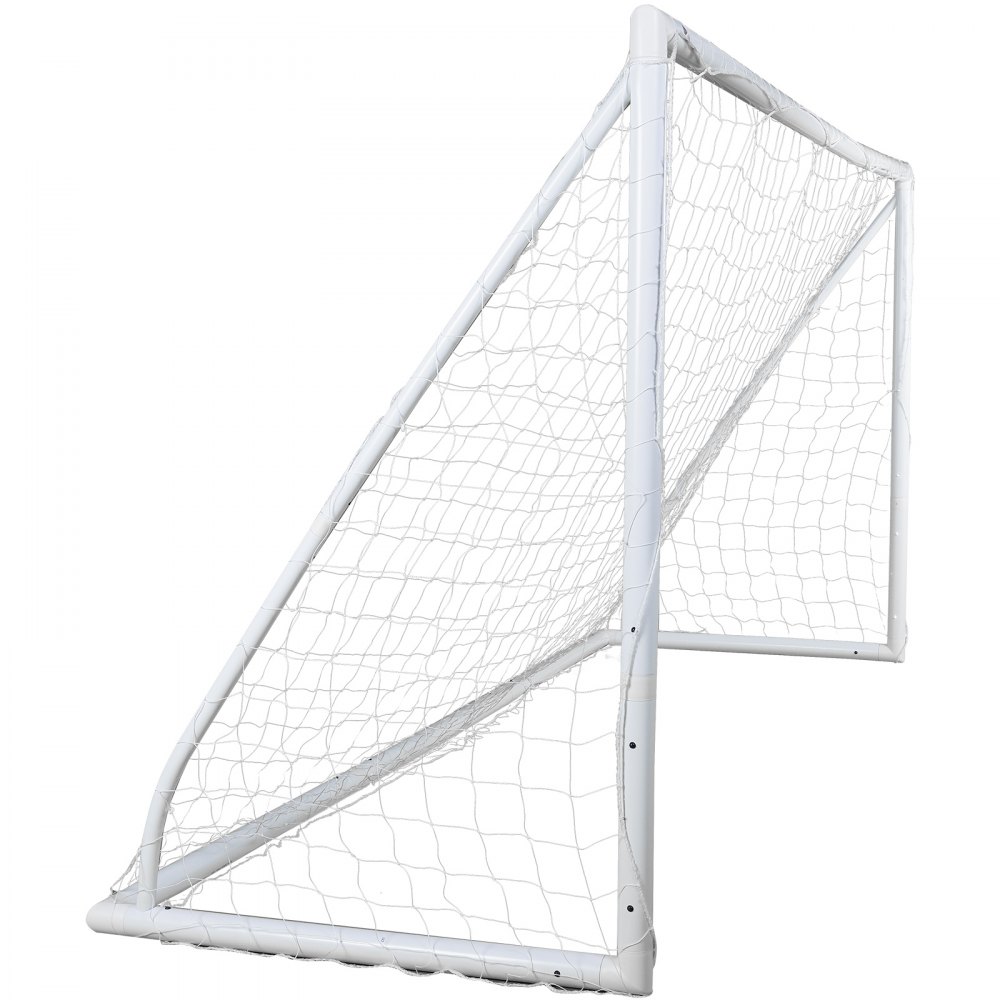 Portería de fútbol portátil VEVOR con marco y red blancos resistentes, ideal para jugar en el patio o en el campo.