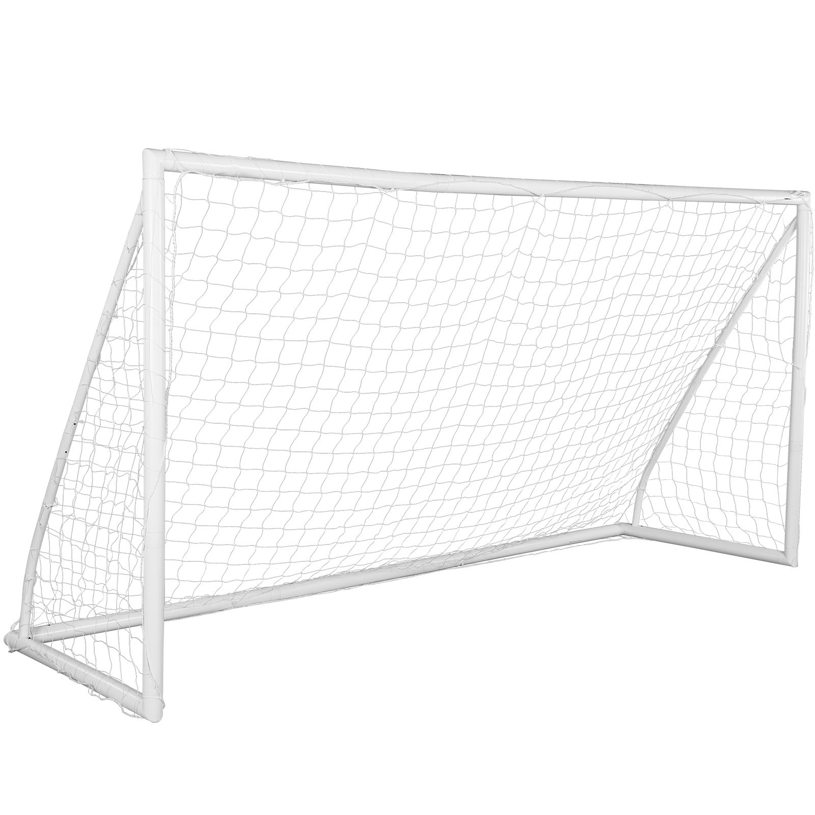 Portería de fútbol portátil VEVOR con marco y red blancos, ideal para patios y sesiones de práctica.