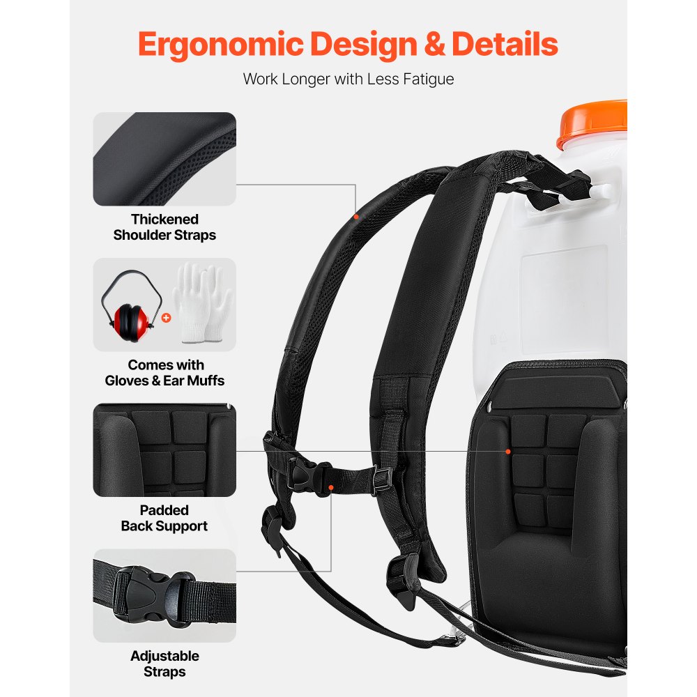 Pulverizador de mochila a gasolina VEVOR, motor de 26,5 cc y 0,9 HP, pulverizador de jardín con tanque de 19 litros, cobertura de áreas extensas, pulverizador de césped con varilla y boquillas de 61 cm para una jardinería y agricultura eficientes.