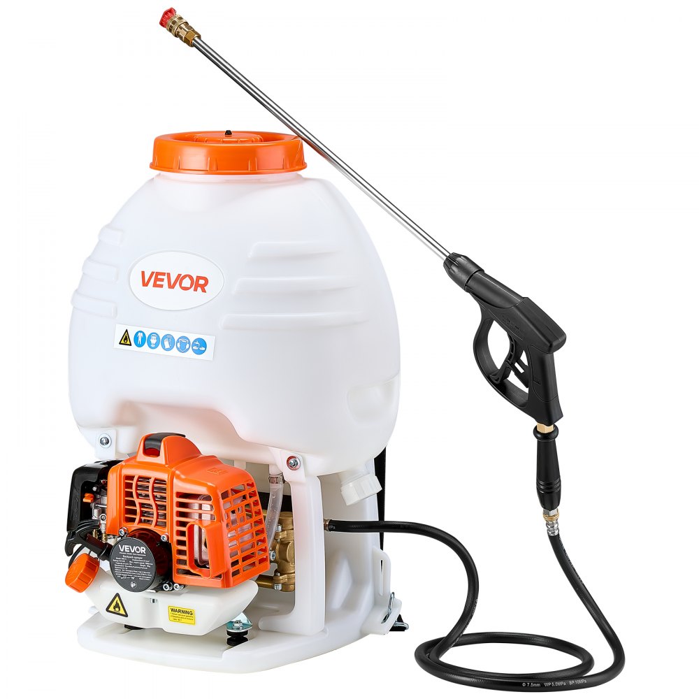 Pulverizador de mochila a gasolina VEVOR, motor de 26,5 cc y 0,9 HP, pulverizador de jardín con tanque de 19 litros, cobertura de áreas extensas, pulverizador de césped con varilla y boquillas de 61 cm para una jardinería y agricultura eficientes.