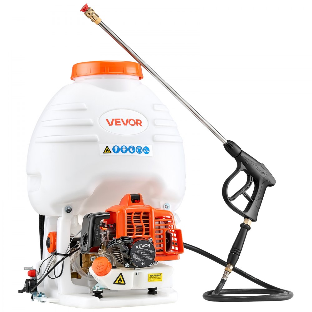 Pulverizador de mochila a gasolina VEVOR, motor de 26,5 cc y 0,9 HP, pulverizador de jardín con tanque de 19 litros, cobertura de áreas extensas, pulverizador de césped con varilla y boquillas de 61 cm para una jardinería y agricultura eficientes.