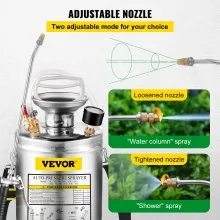 VEVOR 1 galón de acero inoxidable, juego con varita y mango de 12 pulgadas y manguera reforzada de 3 pies, rociador de bomba manual con manómetro y válvula de seguridad, boquilla ajustable adecuada para jardinería y desinfección, plateado