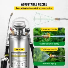 Pulverizador de acero inoxidable VEVOR de 2 galones, juego con varita y mango de 20 pulgadas y manguera reforzada de 3 pies, pulverizador de bomba manual con manómetro y válvula de seguridad, boquilla ajustable adecuada para jardinería y desinfección
