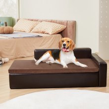 VEVOR Sofá para mascotas, sofá para perros y gatos de gran tamaño, sofá cama de cuero suave para perros, sofá para gatos de carga de 110 libras, negro